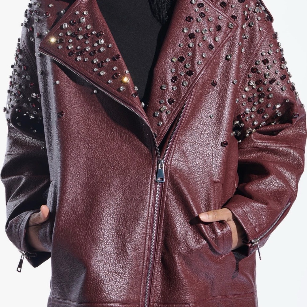 NWT Studded Burgundy Leather Jacket